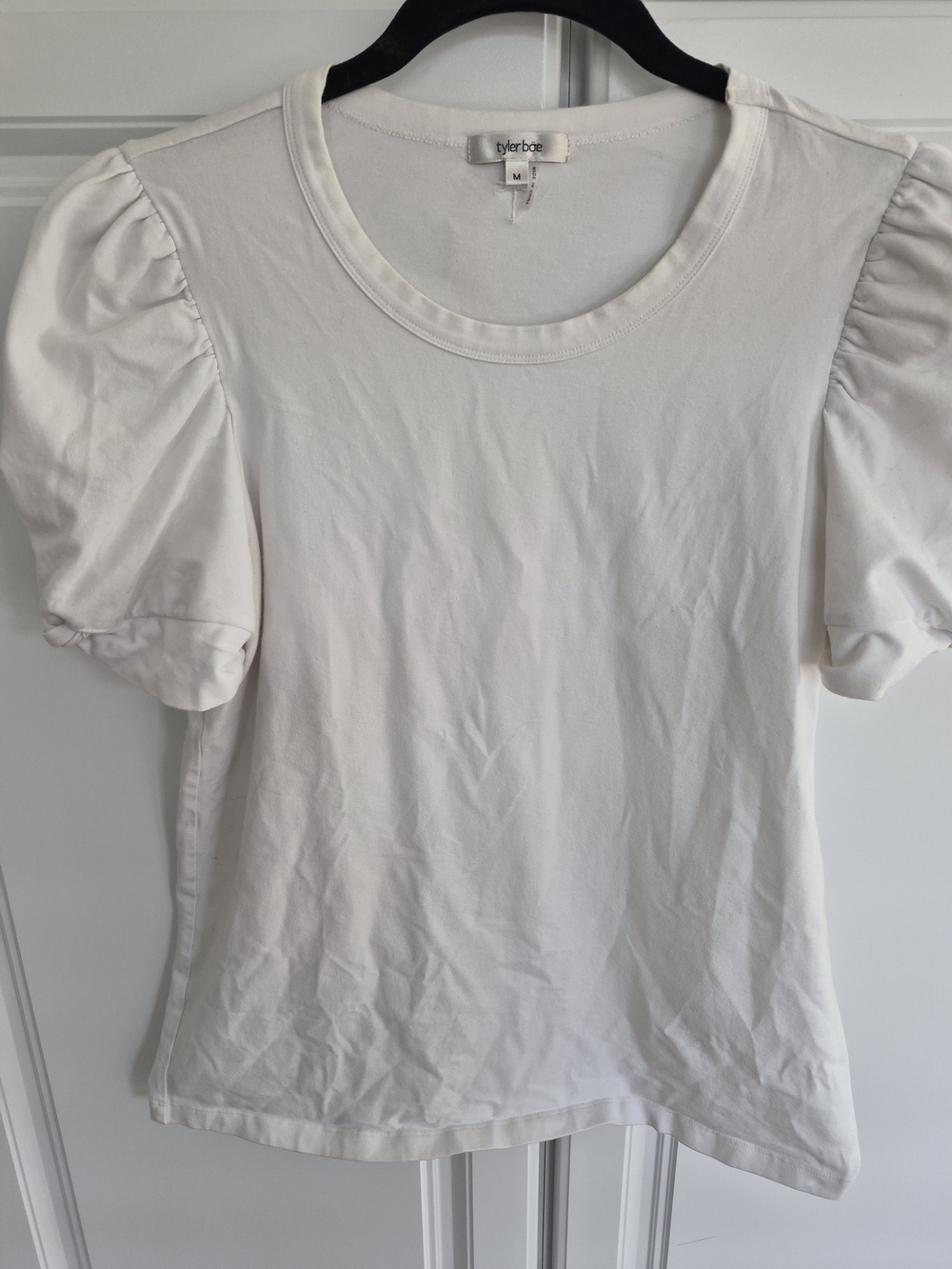 Tyler Boe White Puff-Sleeve Crewneck Tee Medium, 24" L
